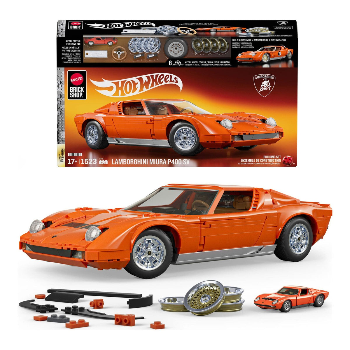 Mattel Brick Shop Hot Wheels PREMIUM ’71 Lamborghini Miura P400 Sv 1:12 Kit