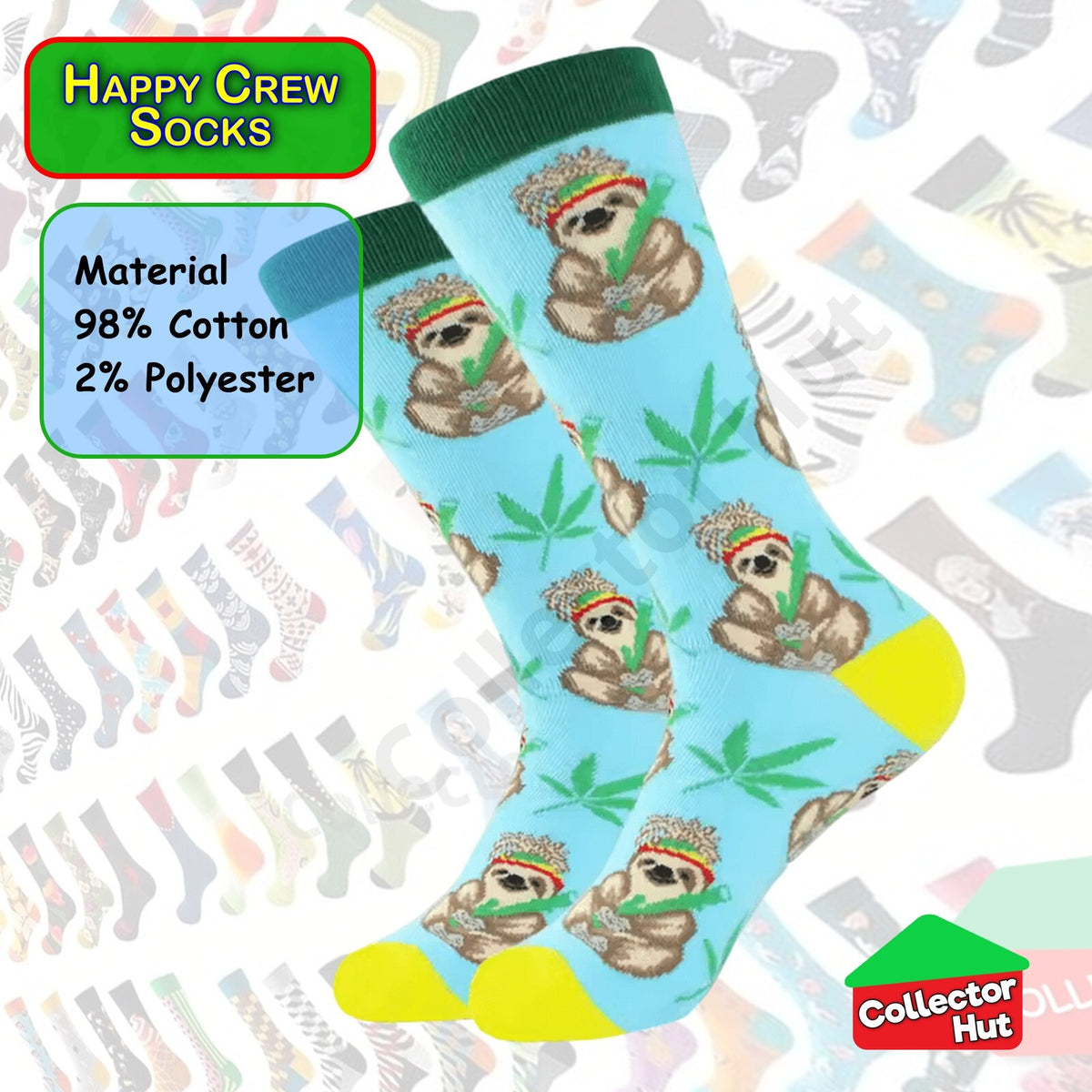 Happy Crew Socks Novelty Breathable Anti-Odour Men's Unisex UK 9-11 EU 43-46
