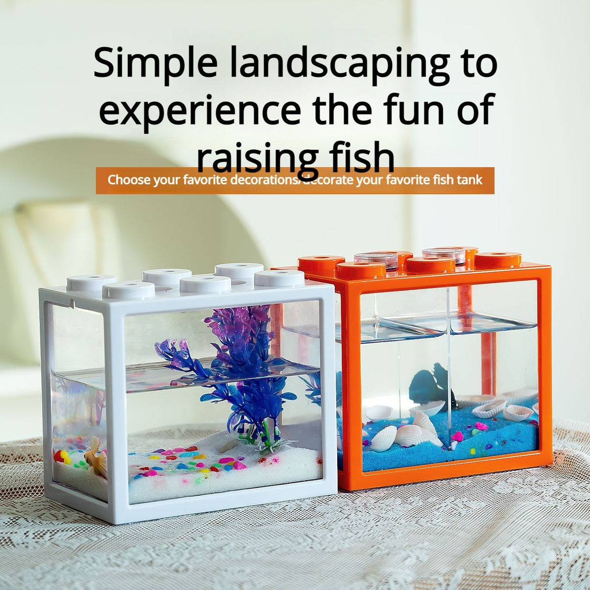 Mini Fish Tank Stackable Building Block Sea Monkey Habitat 1400ml 15x13x10cm