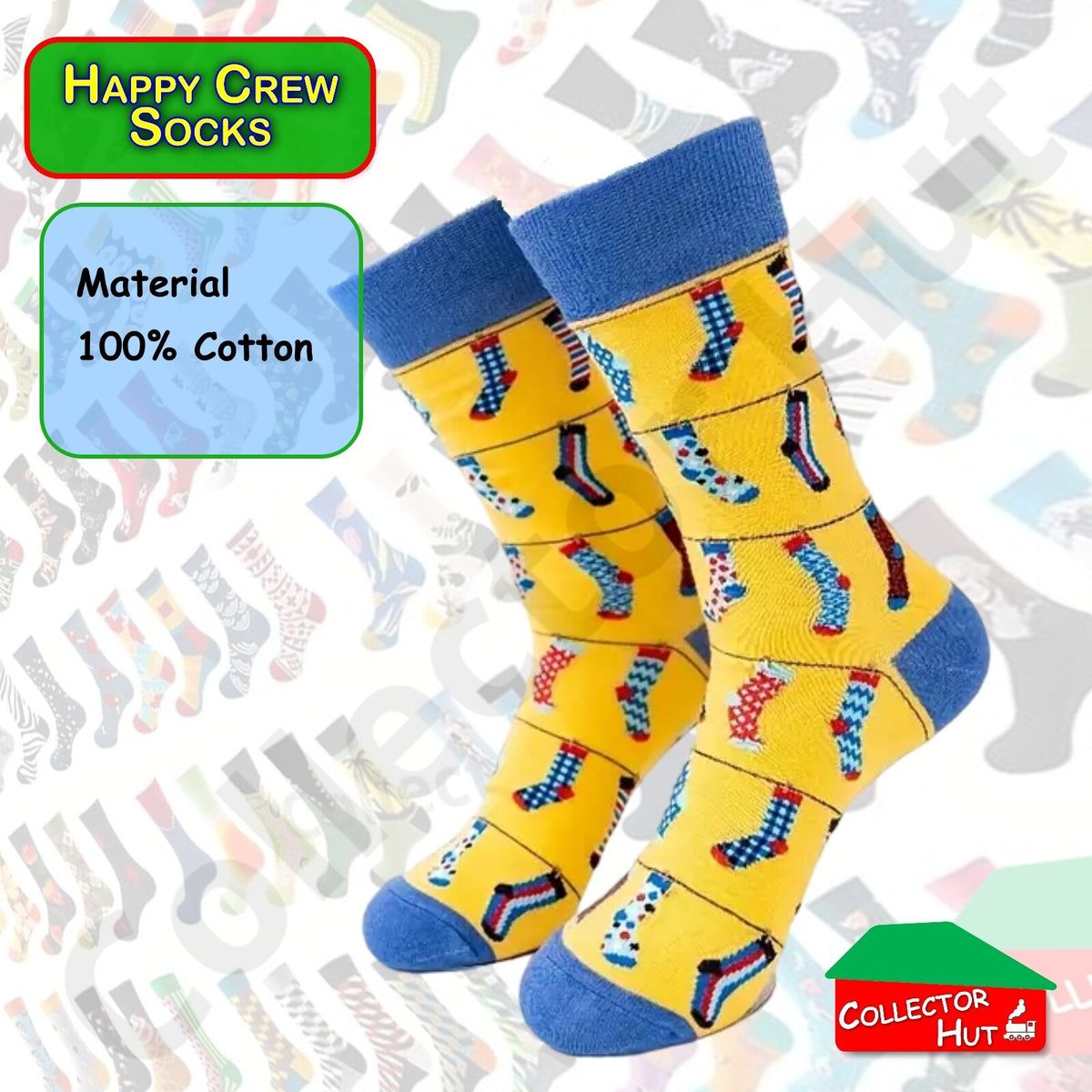 Happy Crew Socks Novelty Breathable Anti-Odour Men's Unisex UK 6-8.5 EU 39-42