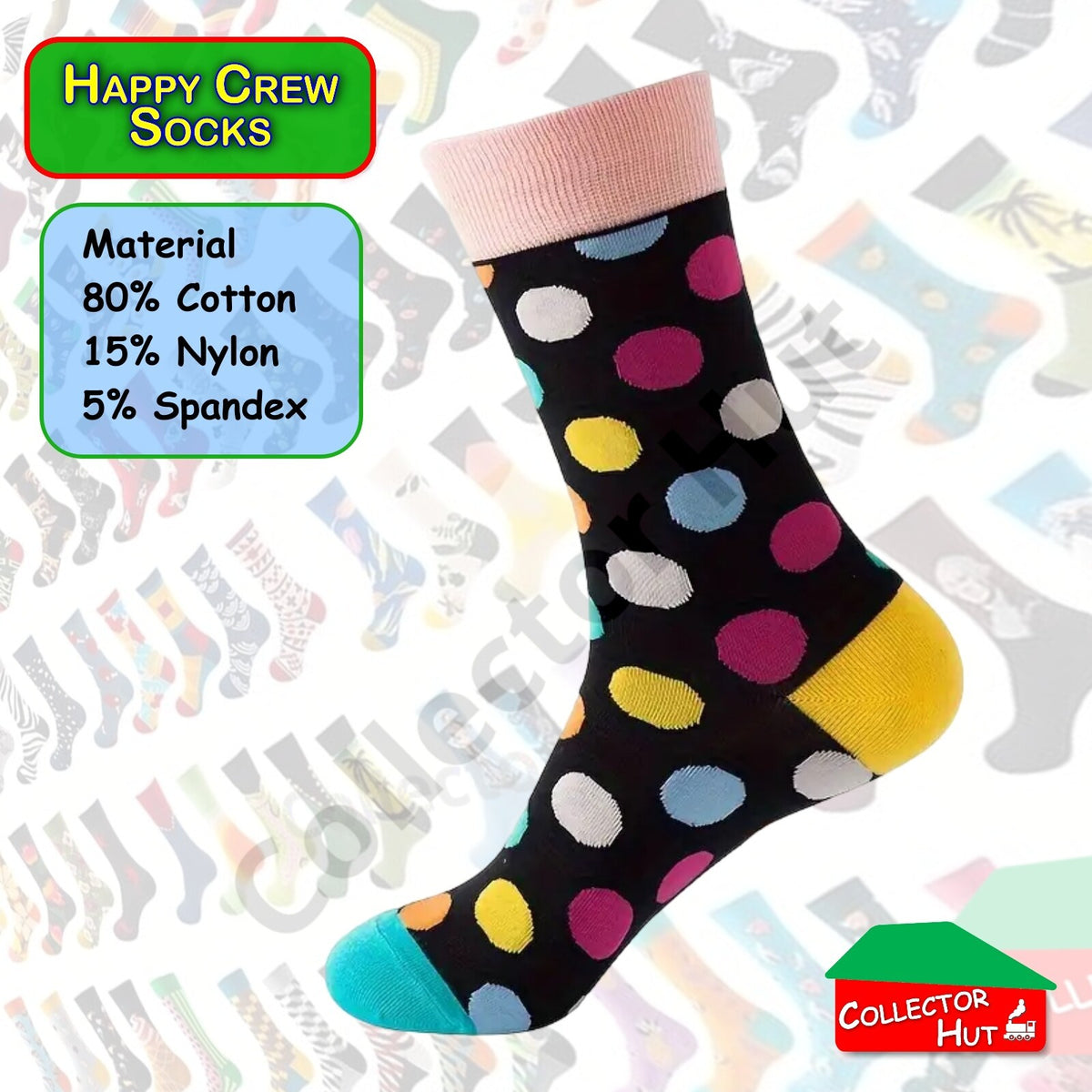 Happy Crew Socks Novelty Breathable Anti-Odour Men's Unisex UK 6-8.5 EU 39-42