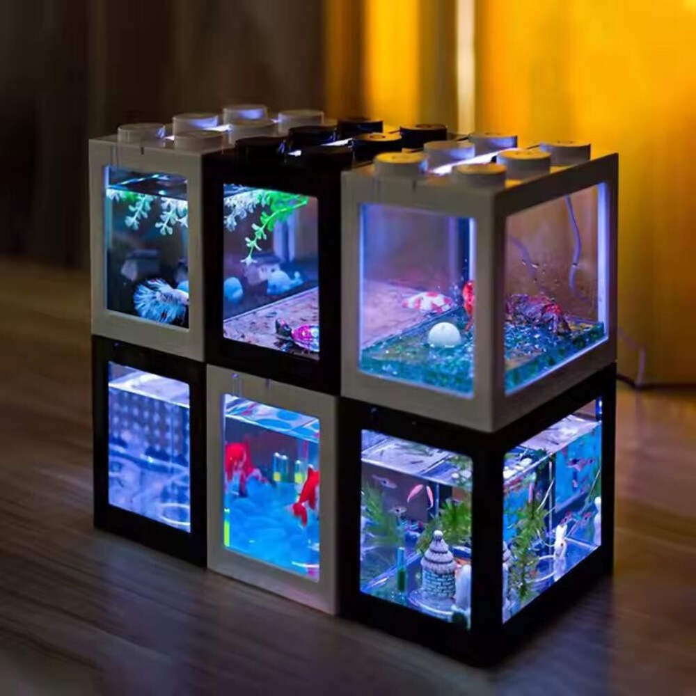 Mini Fish Tank Stackable Building Block Sea Monkey Habitat 500ml 12x10x8cm