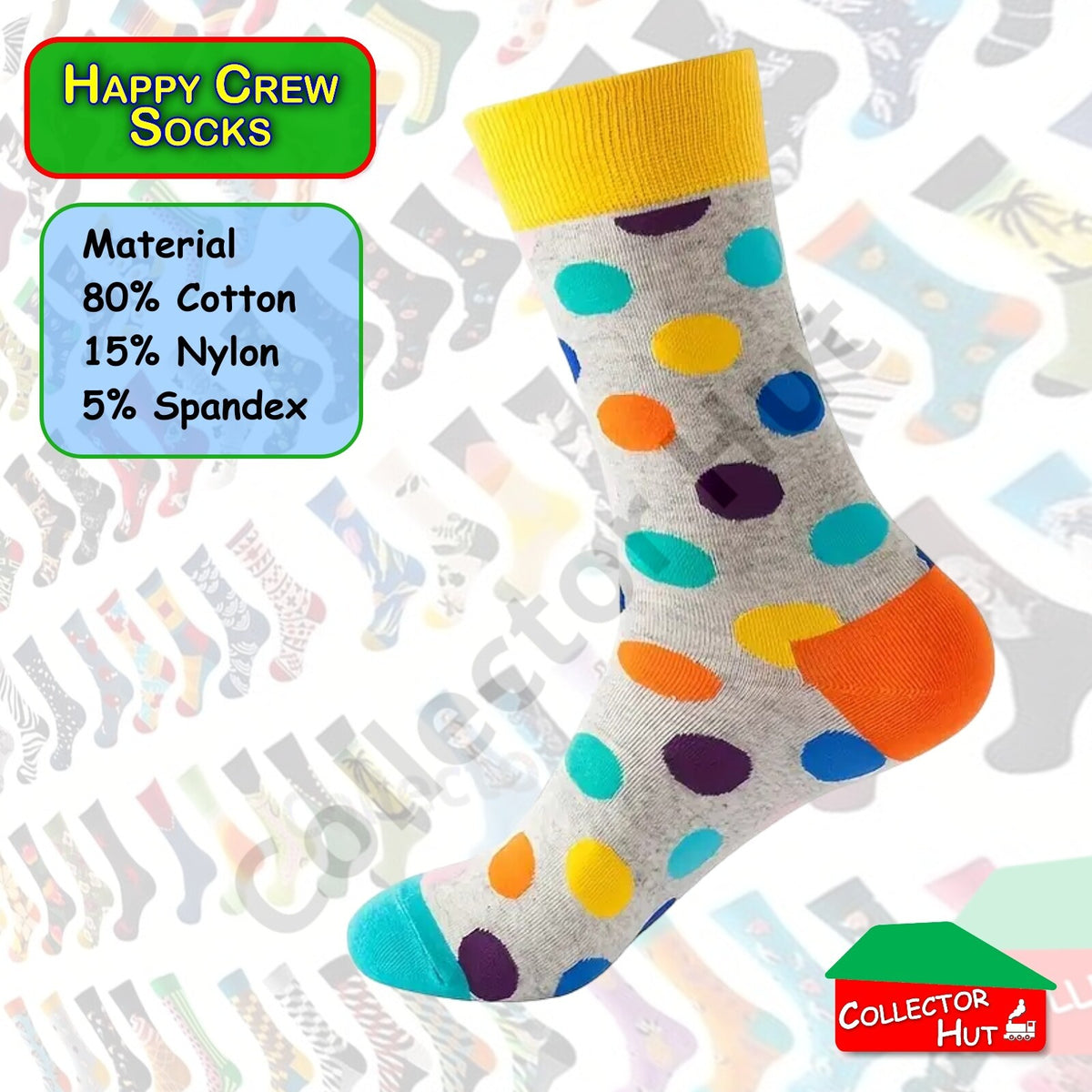 Happy Crew Socks Novelty Breathable Anti-Odour Men's Unisex UK 6-8.5 EU 39-42