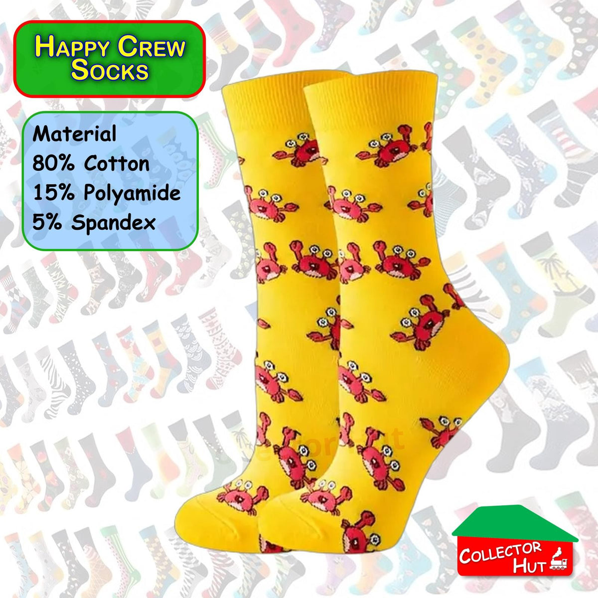 Happy Crew Socks Novelty Breathable Anti-Odour Men's Unisex UK 6-8.5 EU 39-42