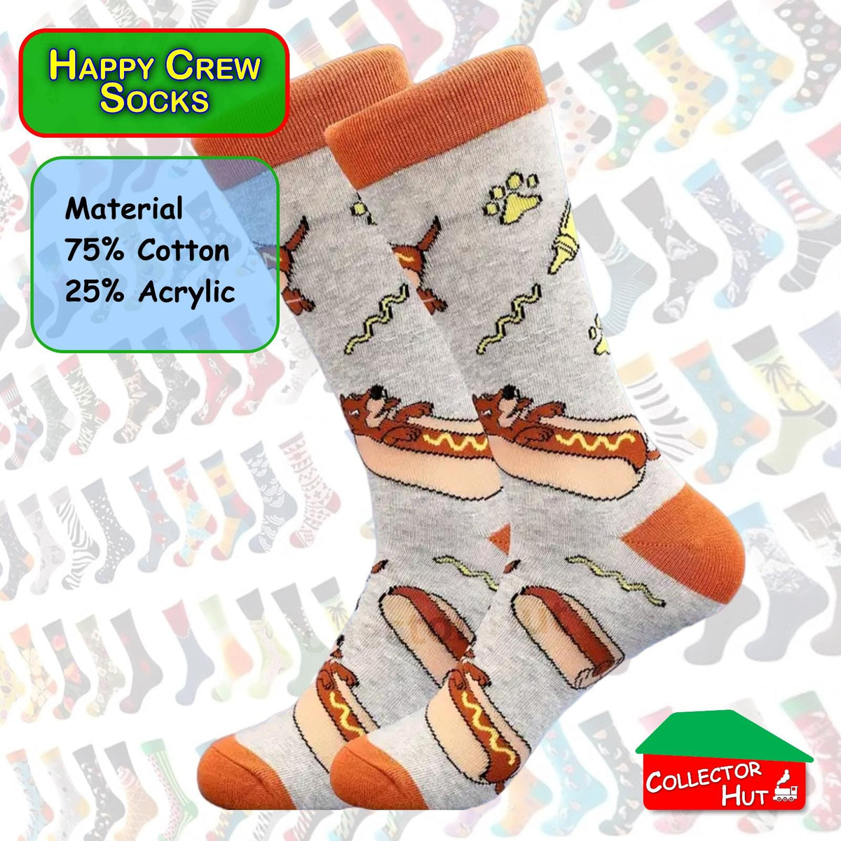 Happy Crew Socks Novelty Breathable Anti-Odour Men's Unisex UK 9-11 EU 43-46