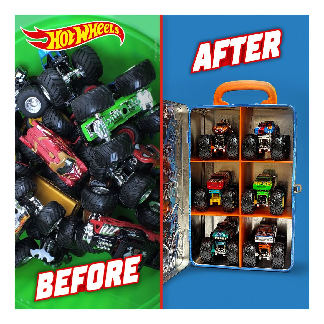 Hot Wheels Monster Trucks Tin Storage Case for 6 Trucks