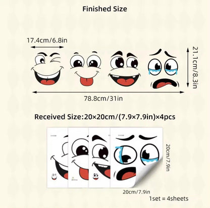 Novelty Funny Face Waterproof Stickers Large for Bins Storage Tubs