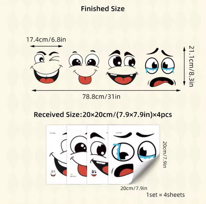 Novelty Funny Face Waterproof Stickers Large for Bins Storage Tubs
