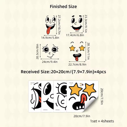 Novelty Funny Face Waterproof Stickers Large for Bins Storage Tubs