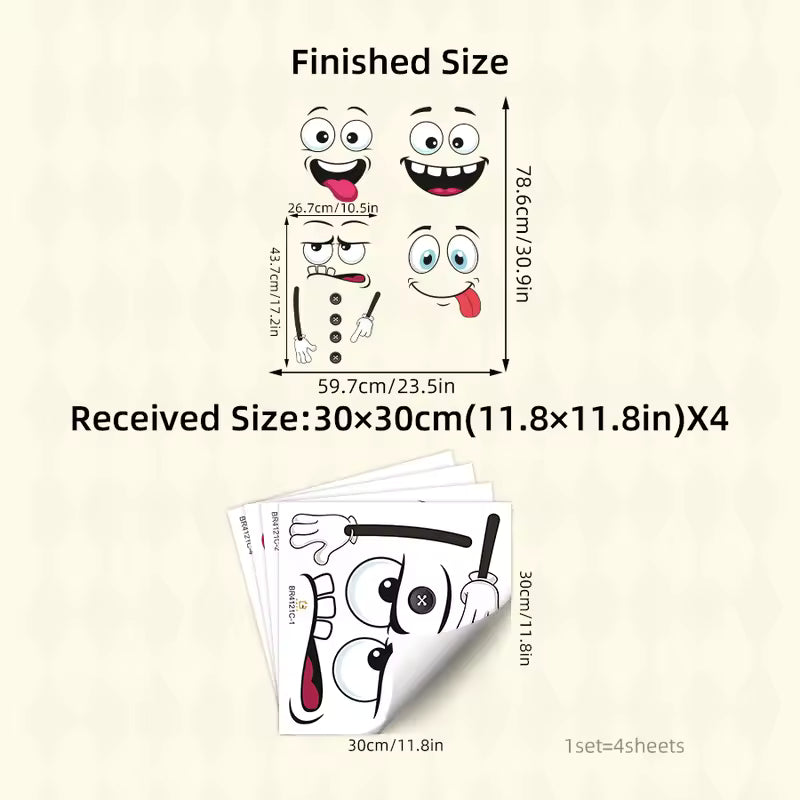 Novelty Funny Face Waterproof Stickers Large for Bins Storage Tubs