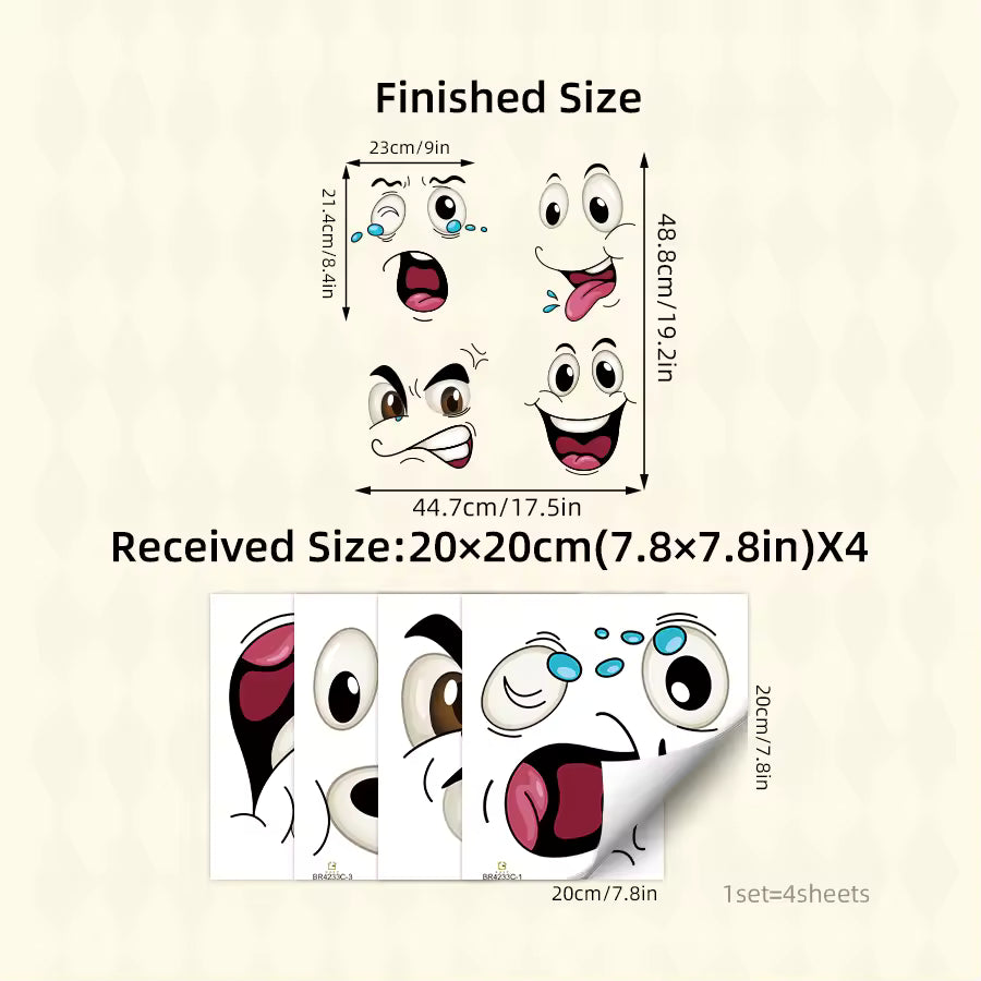 Novelty Funny Face Waterproof Stickers Large for Bins Storage Tubs