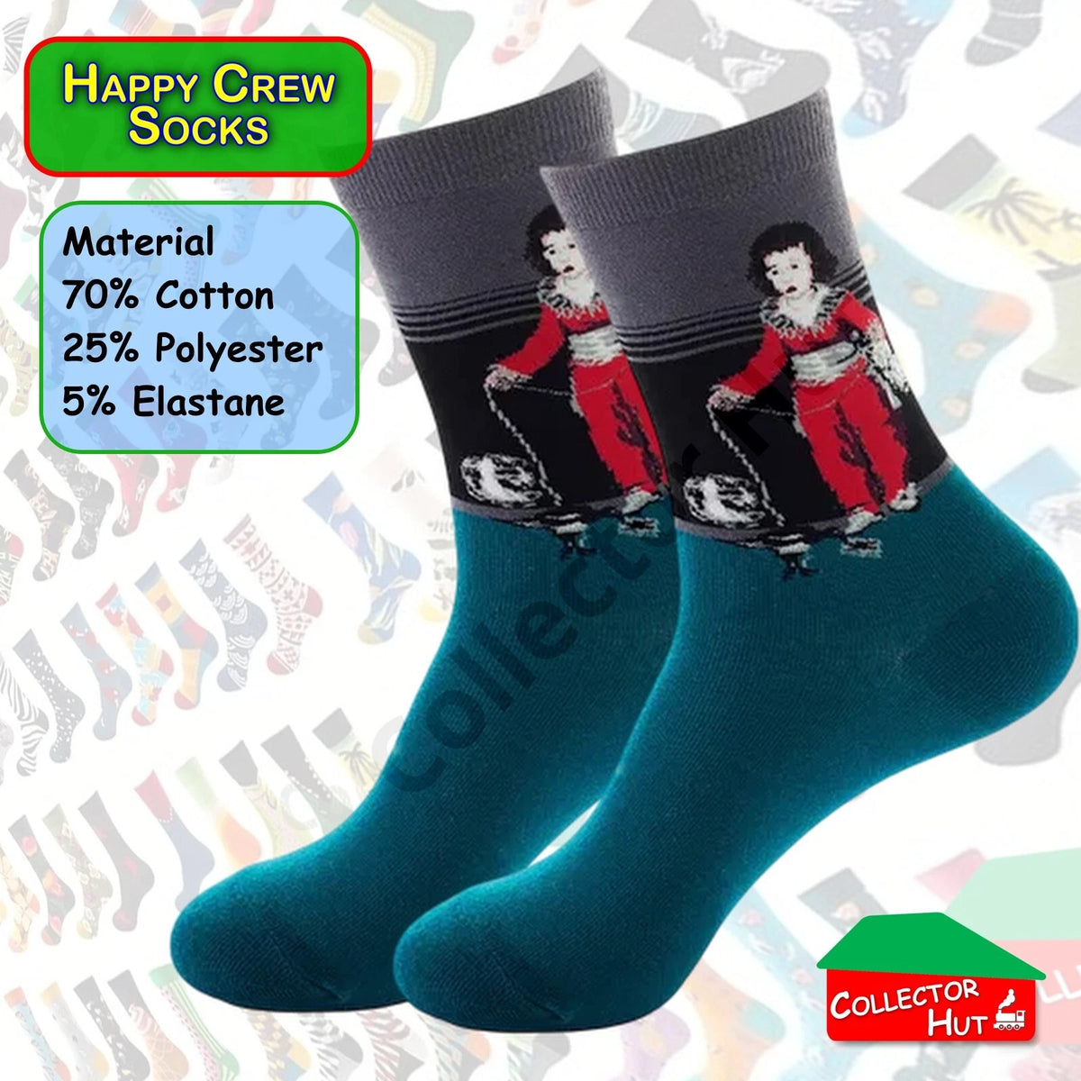 Happy Crew Socks Novelty Breathable Anti-Odour Men's Unisex UK 6-8.5 EU 39-42