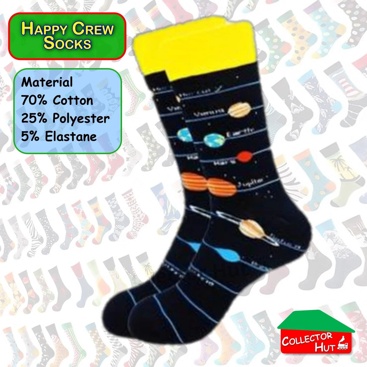 Happy Crew Socks Novelty Breathable Anti-Odour Men's Unisex UK 9-11 EU 43-46