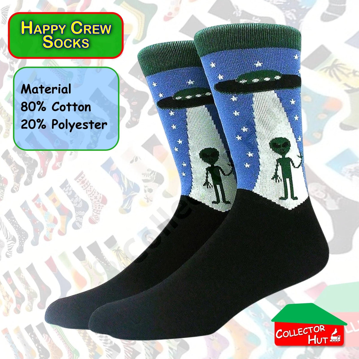 Happy Crew Socks Novelty Breathable Anti-Odour Men's Unisex UK 6-8.5 EU 39-42