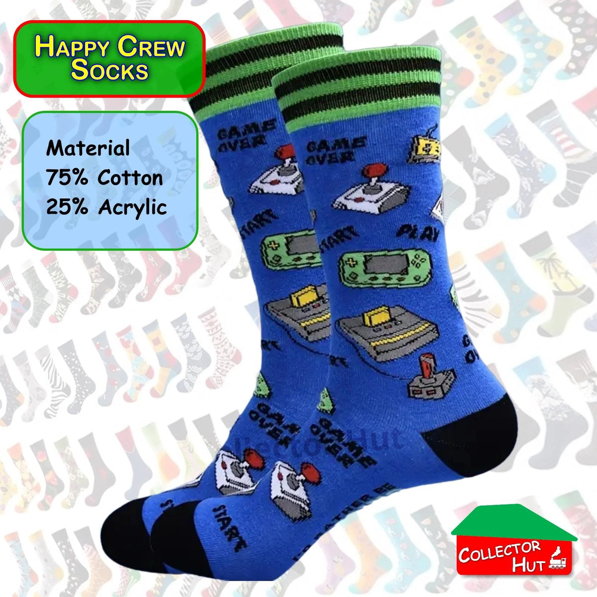 Happy Crew Socks Novelty Breathable Anti-Odour Men's Unisex UK 9-11 EU 43-46