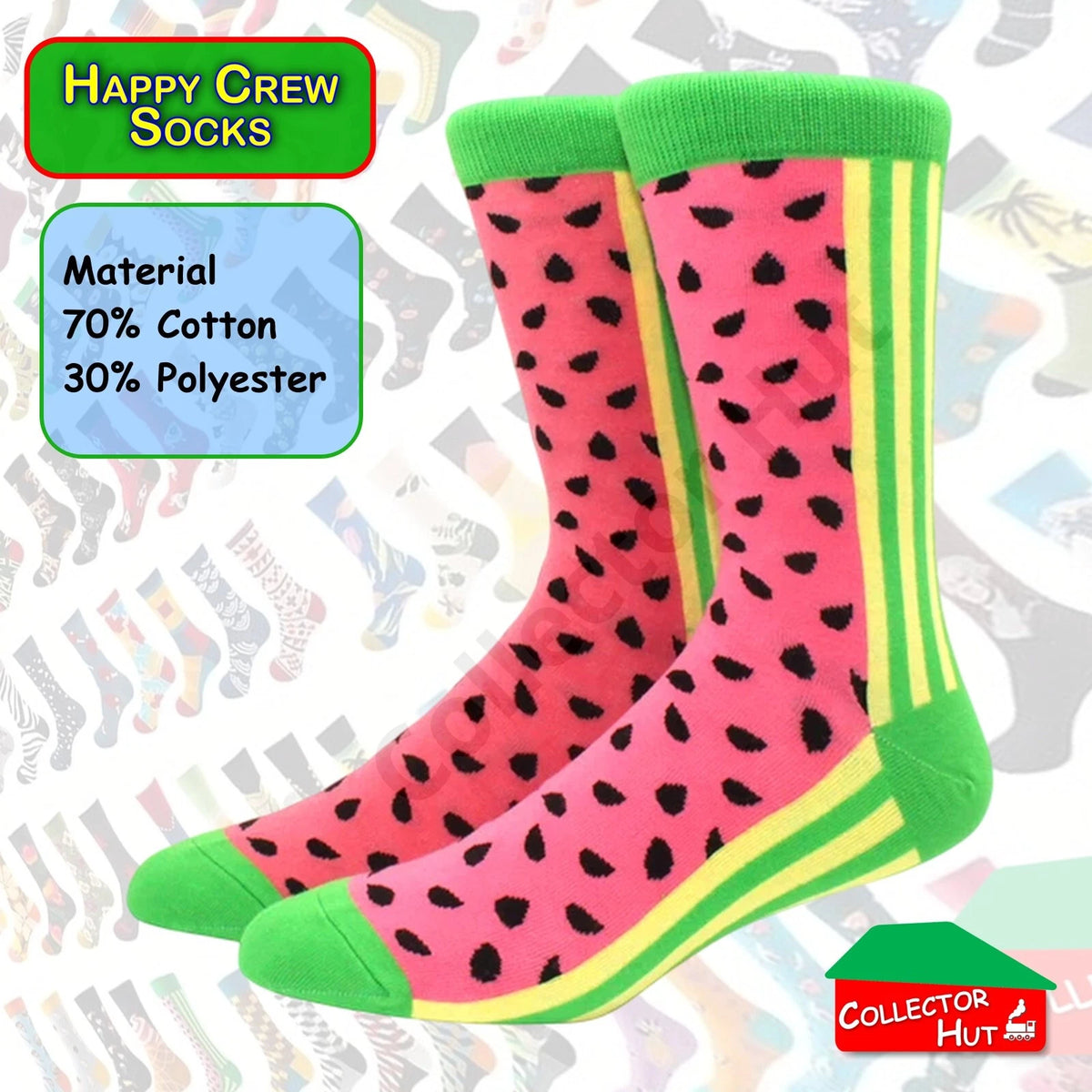 Happy Crew Socks Novelty Breathable Anti-Odour Men's Unisex UK 9-11 EU 43-46
