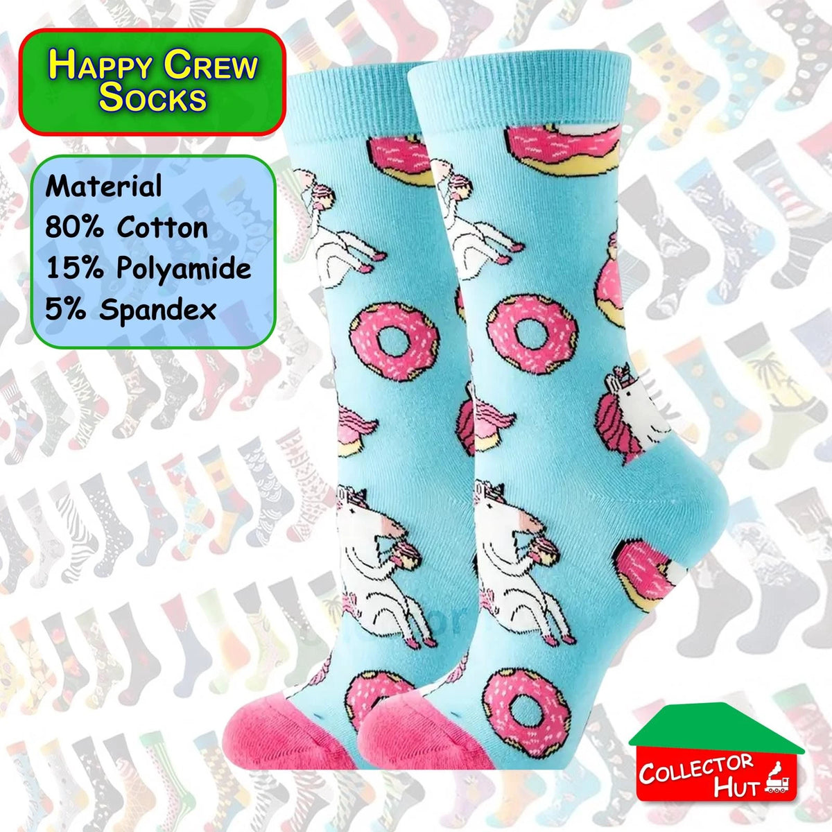 Happy Crew Socks Novelty Breathable Anti-Odour Men's Unisex UK 6-8.5 EU 39-42