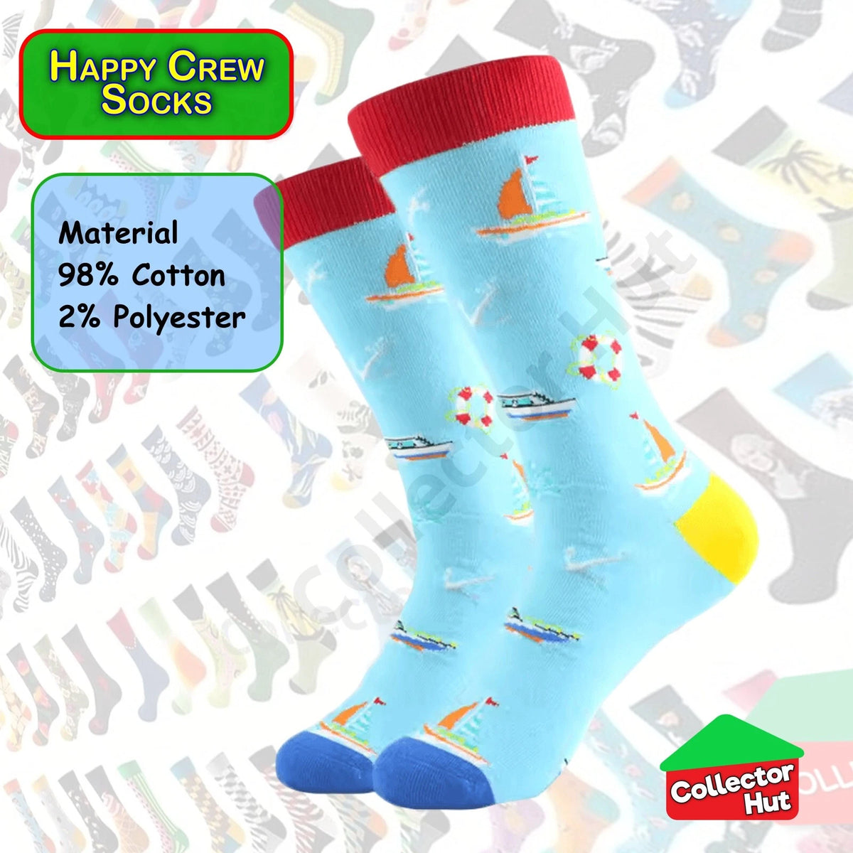 Happy Crew Socks Novelty Breathable Anti-Odour Men's Unisex UK 9-11 EU 43-46