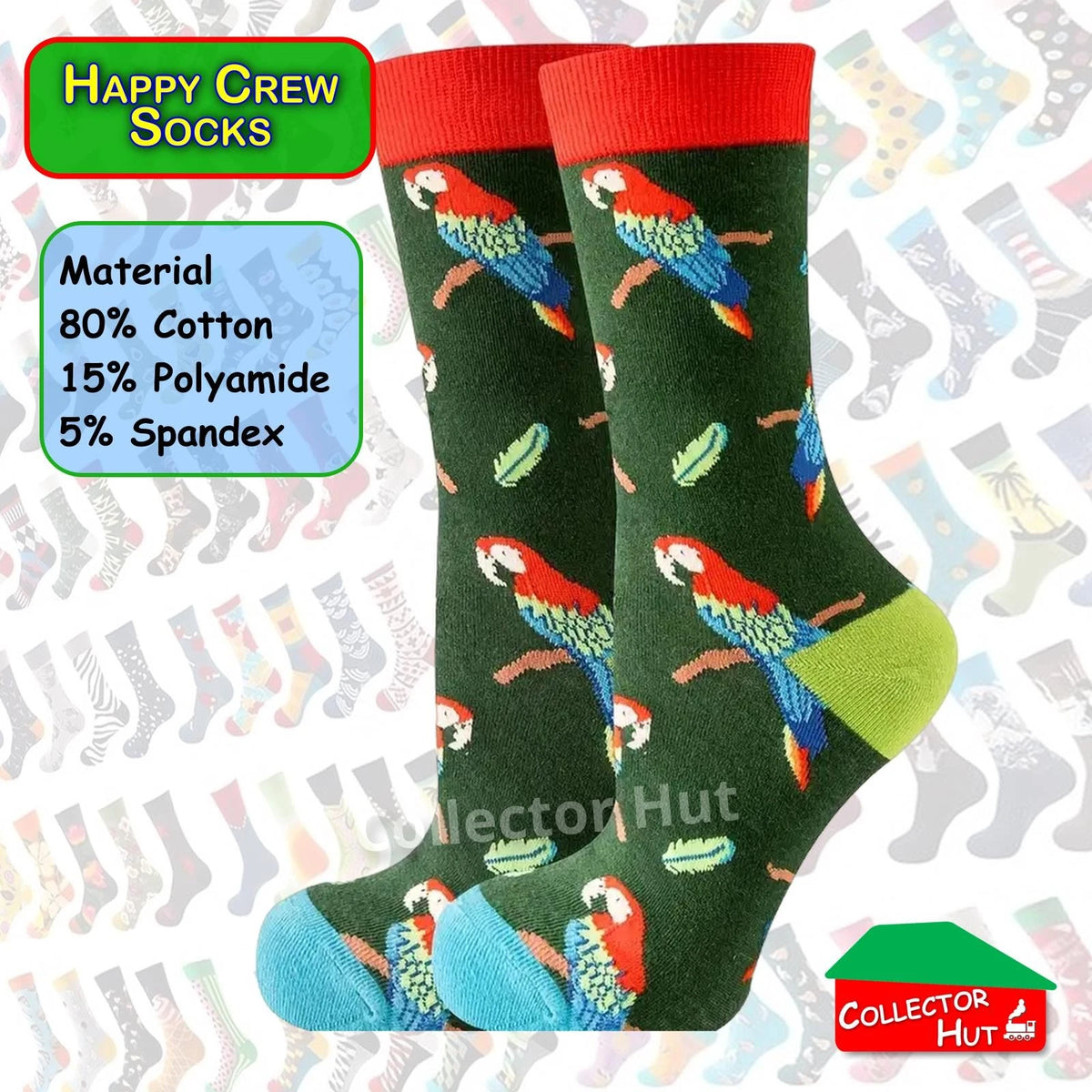Happy Crew Socks Novelty Breathable Anti-Odour Men's Unisex UK 6-8.5 EU 39-42