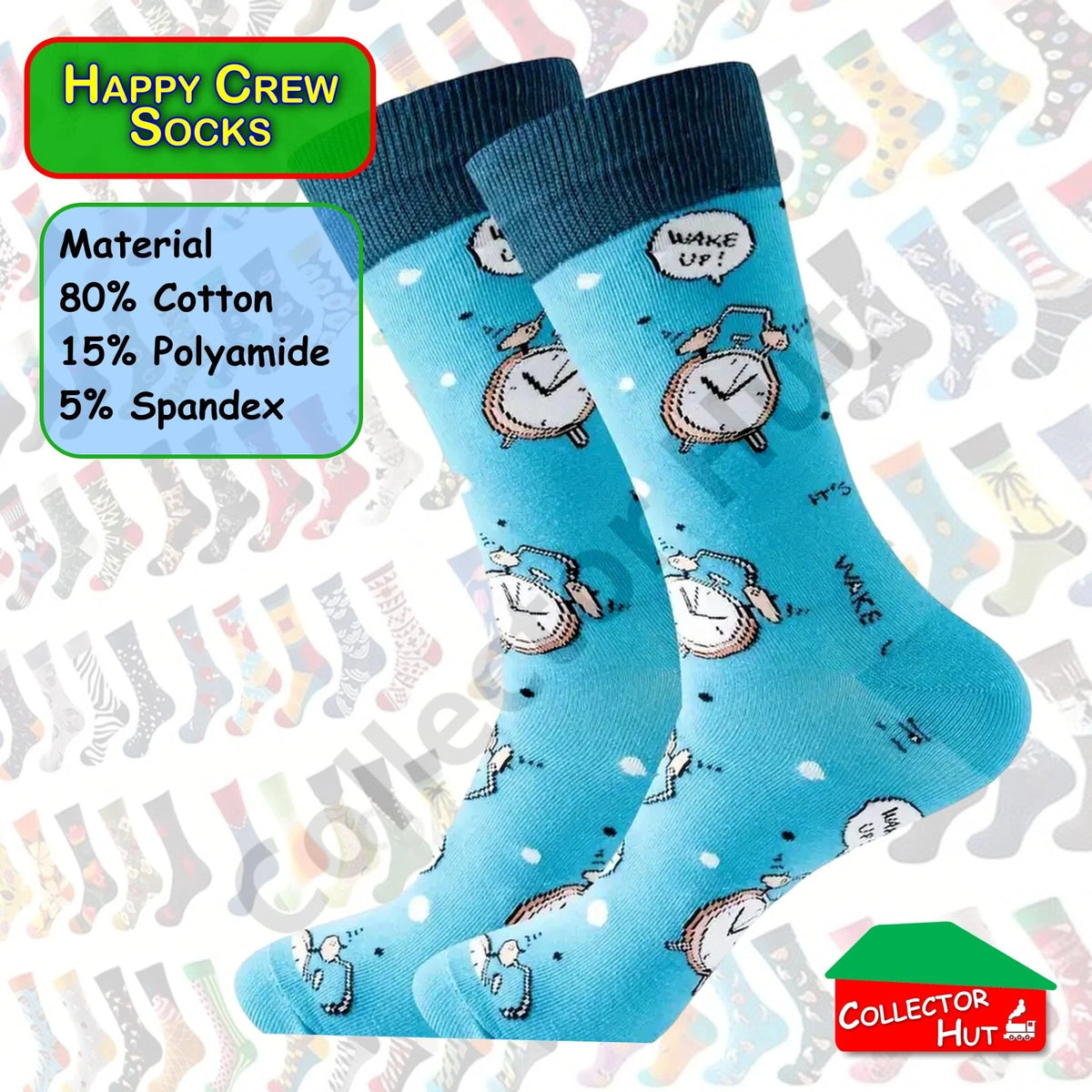 Happy Crew Socks Novelty Breathable Anti-Odour Men's Unisex UK 9-11 EU 43-46