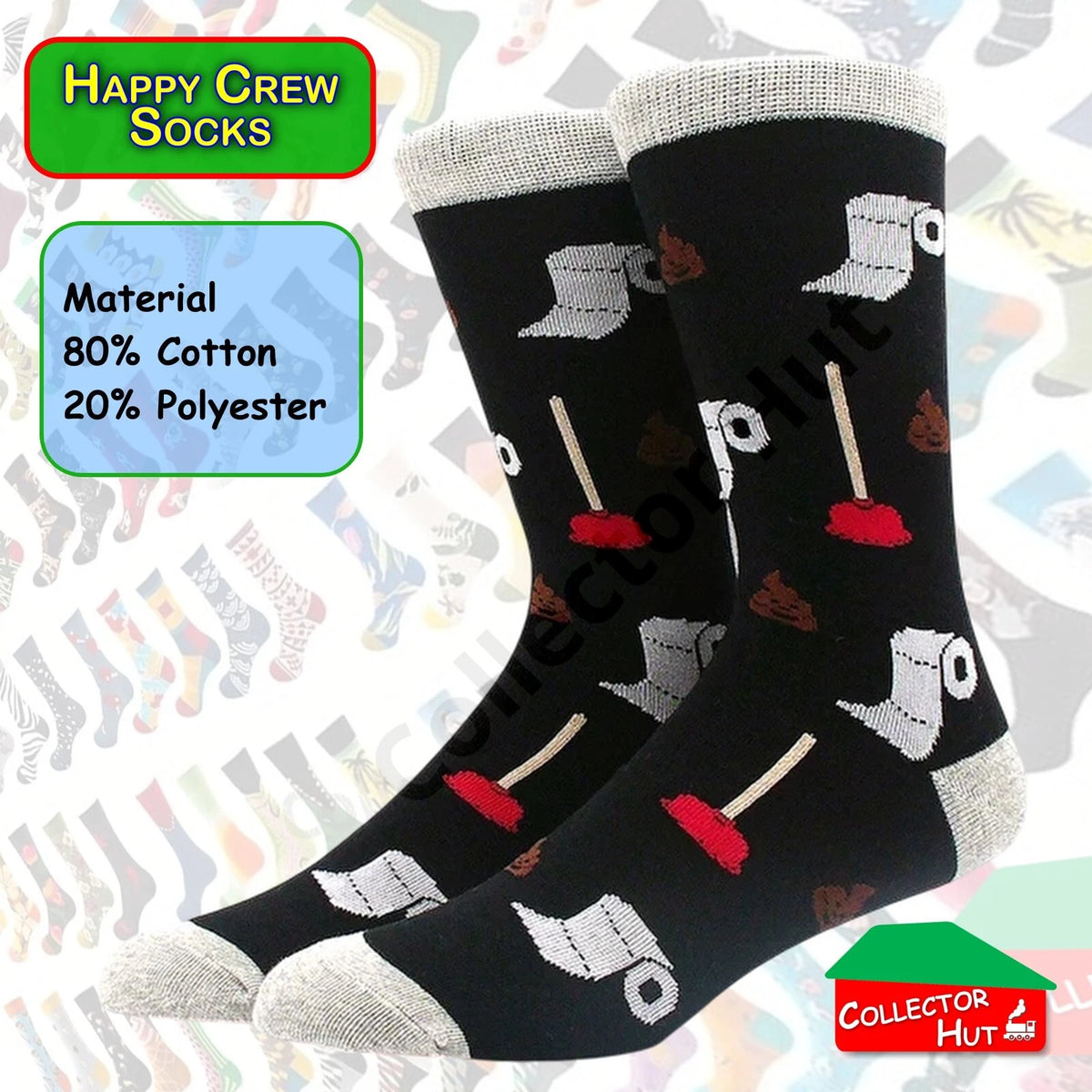 Happy Crew Socks Novelty Breathable Anti-Odour Men's Unisex UK 9-11 EU 43-46