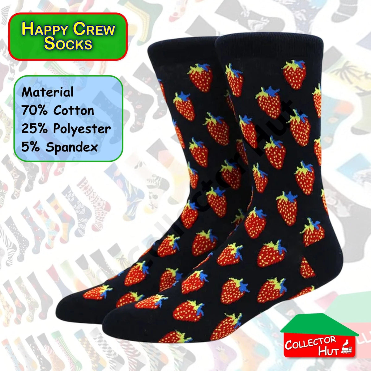 Happy Crew Socks Novelty Breathable Anti-Odour Men's Unisex UK 6-8.5 EU 39-42