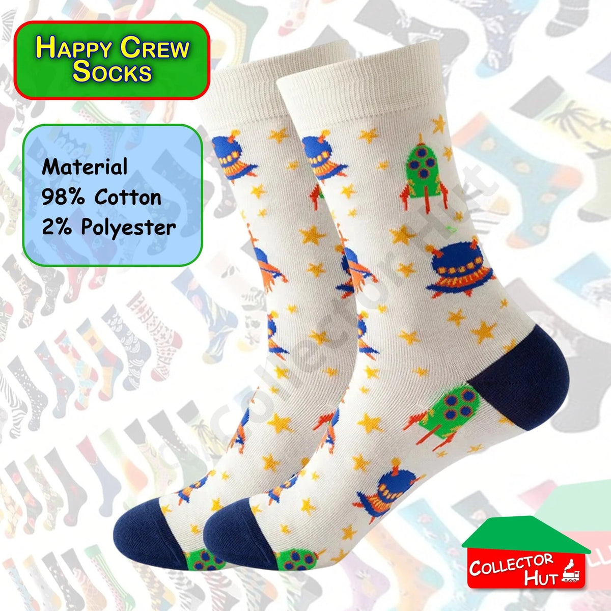 Happy Crew Socks Novelty Breathable Anti-Odour Men's Unisex UK 6-8.5 EU 39-42