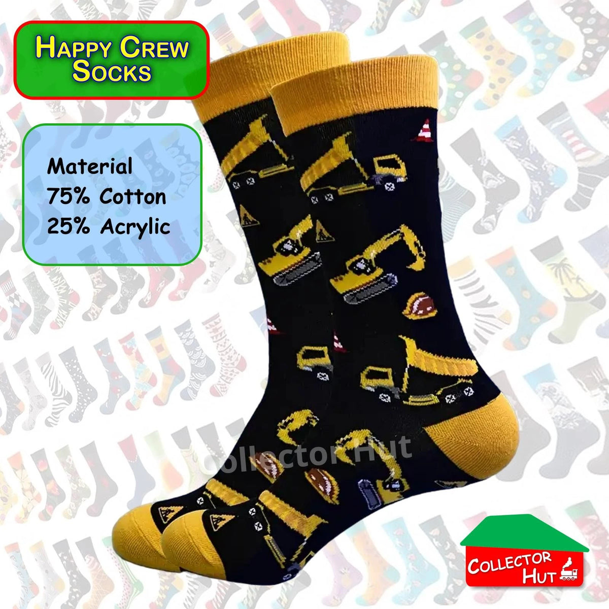 Happy Crew Socks Novelty Breathable Anti-Odour Men's Unisex UK 6-8.5 EU 39-42