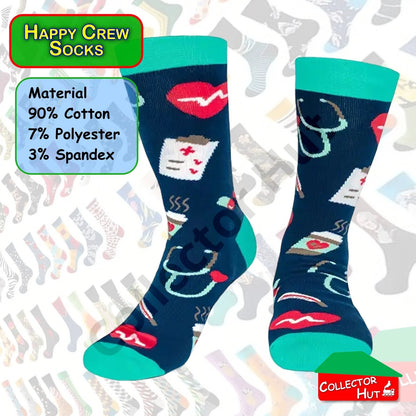 Happy Crew Socks Novelty Breathable Anti-Odour Men's Unisex UK 6-8.5 EU 39-42