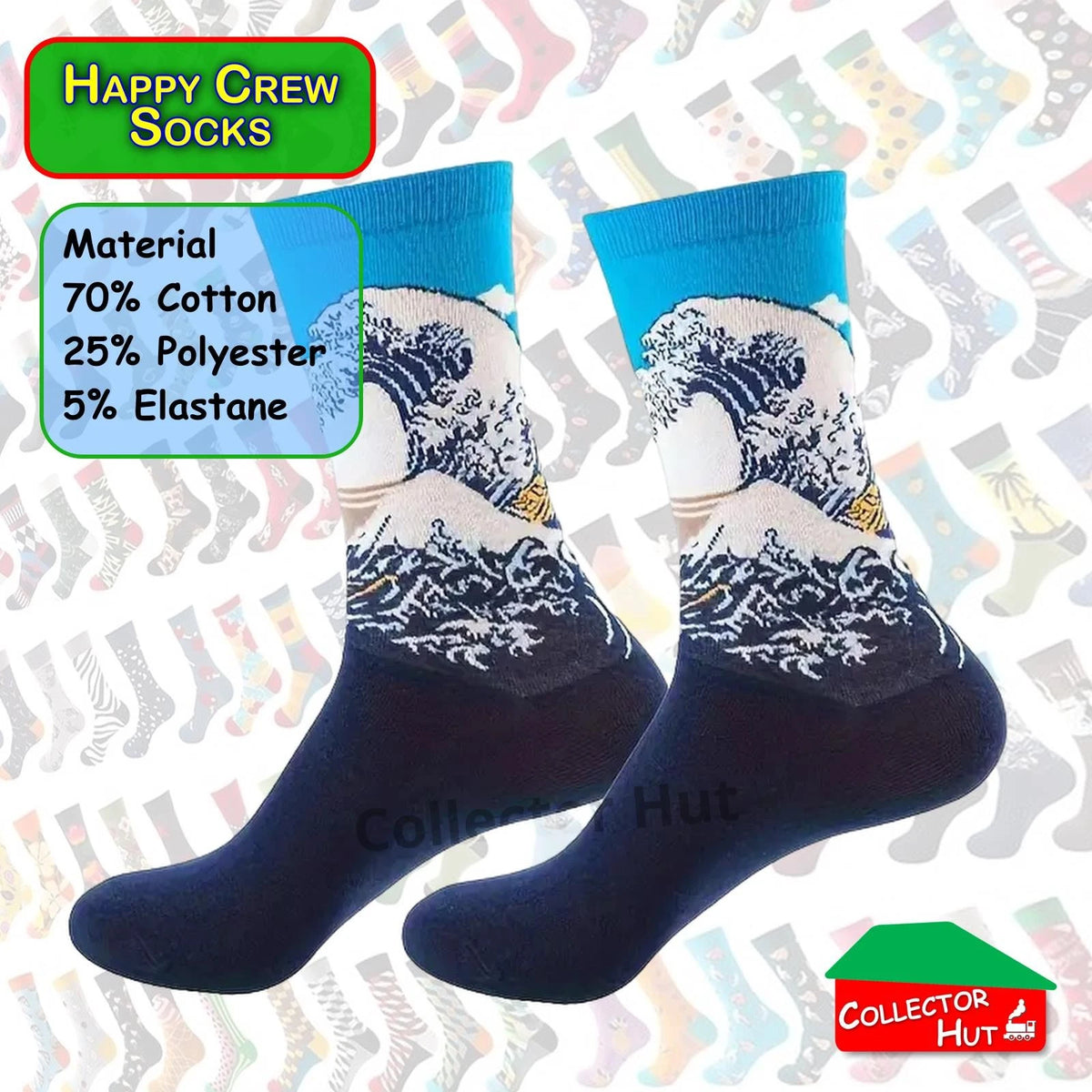 Happy Crew Socks Novelty Breathable Anti-Odour Men's Unisex UK 6-8.5 EU 39-42