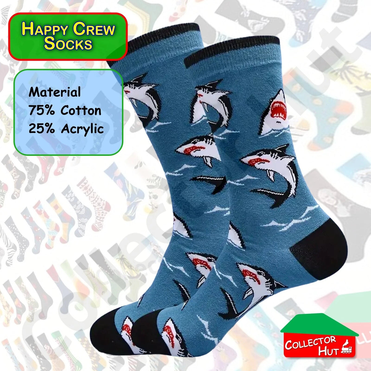 Happy Crew Socks Novelty Breathable Anti-Odour Men's Unisex UK 9-11 EU 43-46
