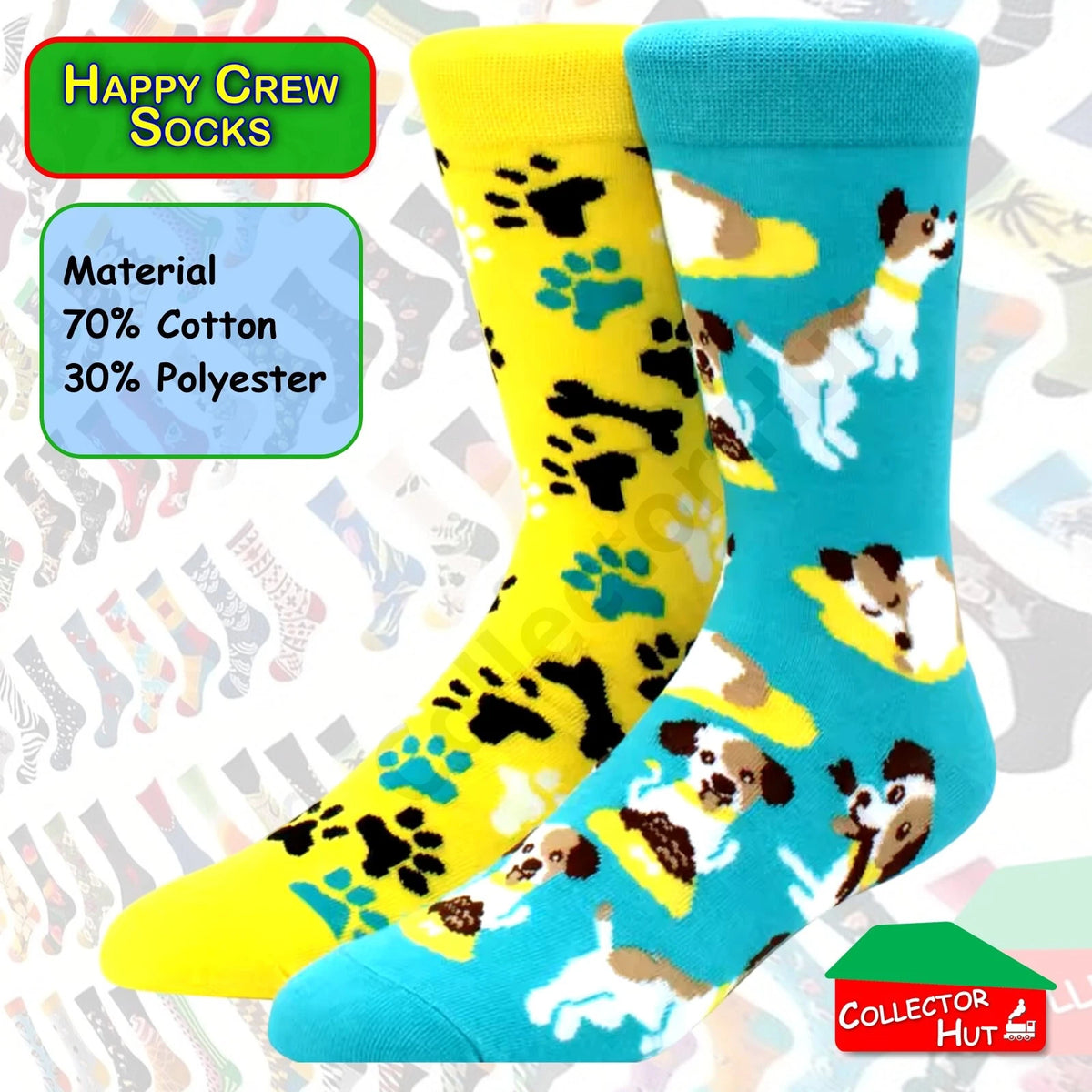 Happy Crew Socks Novelty Breathable Anti-Odour Men's Unisex UK 9-11 EU 43-46