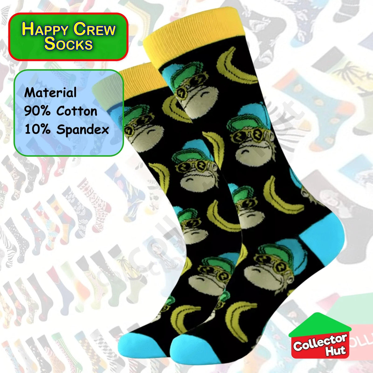 Happy Crew Socks Novelty Breathable Anti-Odour Men's Unisex UK 9-11 EU 43-46