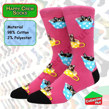 Happy Crew Socks Novelty Breathable Anti-Odour Men's Unisex UK 6-8.5 EU 39-42