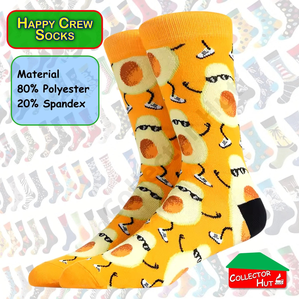 Happy Crew Socks Novelty Breathable Anti-Odour Men's Unisex UK 6-8.5 EU 39-42