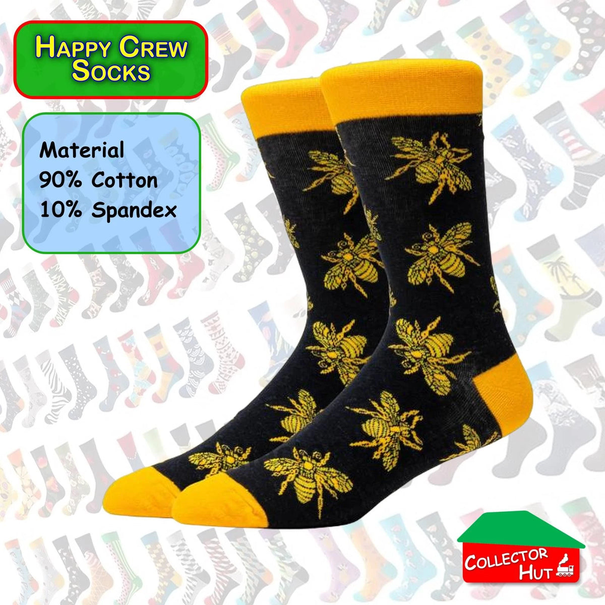 Happy Crew Socks Novelty Breathable Anti-Odour Men's Unisex UK 6-8.5 EU 39-42