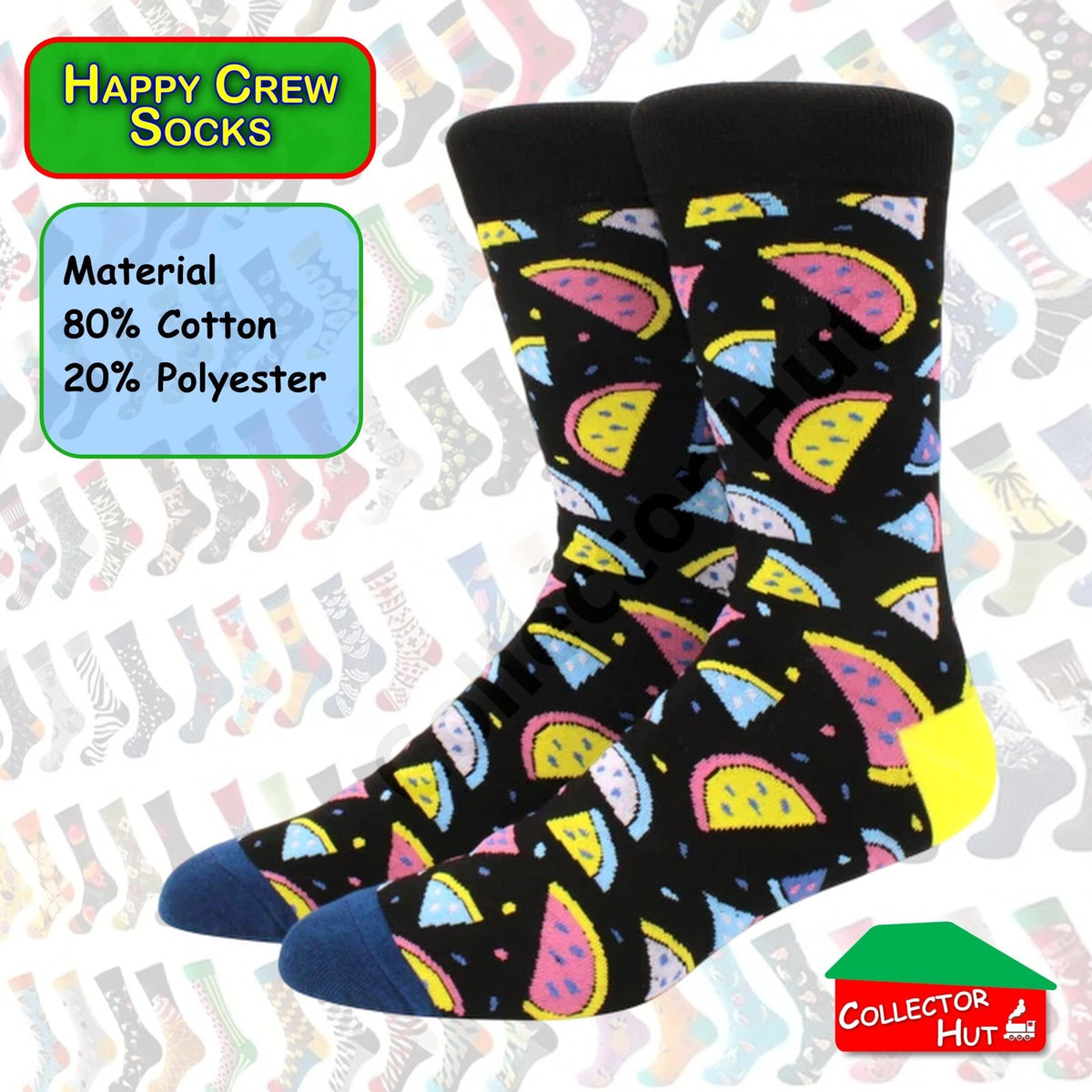 Happy Crew Socks Novelty Breathable Anti-Odour Men's Unisex UK 9-11 EU 43-46