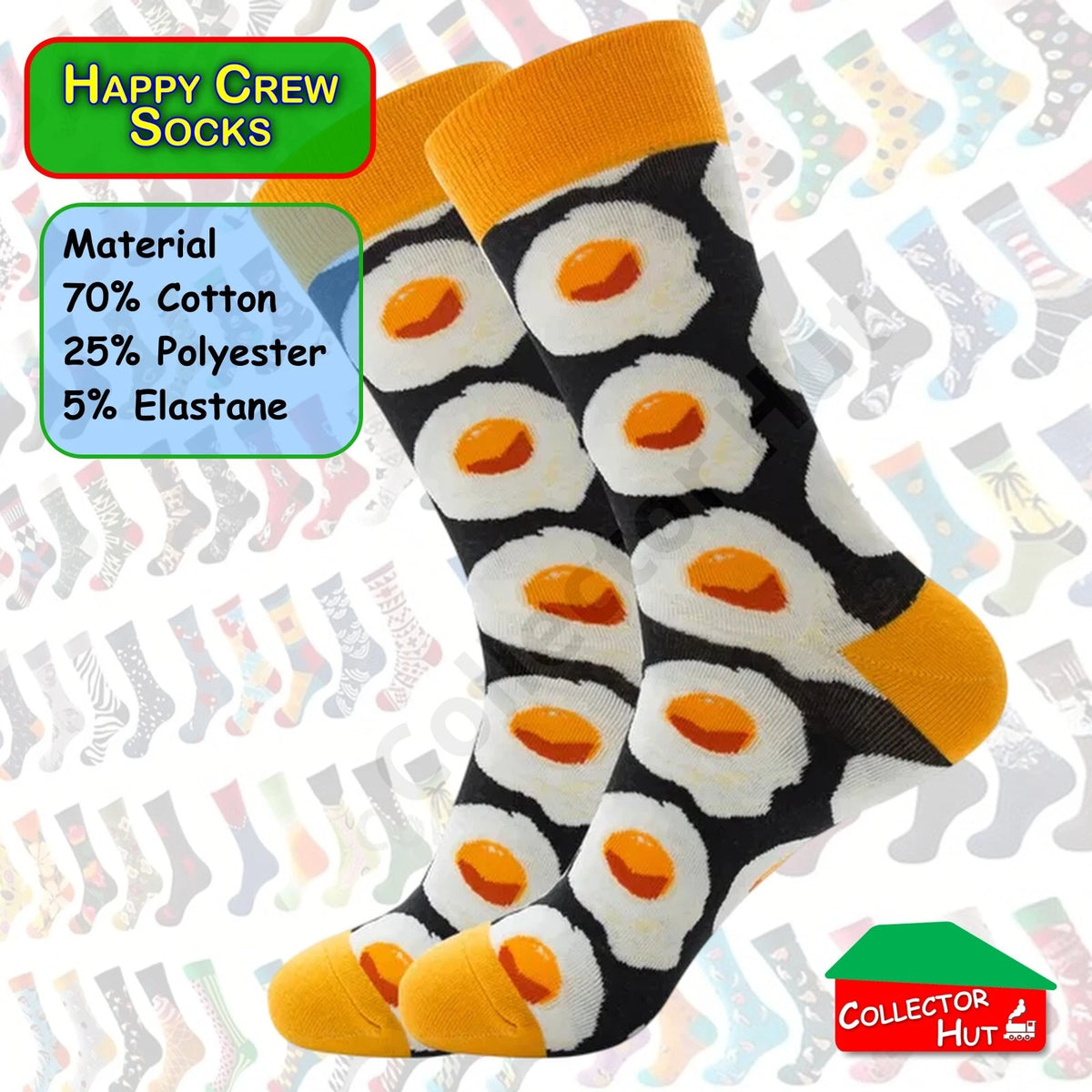 Happy Crew Socks Novelty Breathable Anti-Odour Men's Unisex UK 6-8.5 EU 39-42