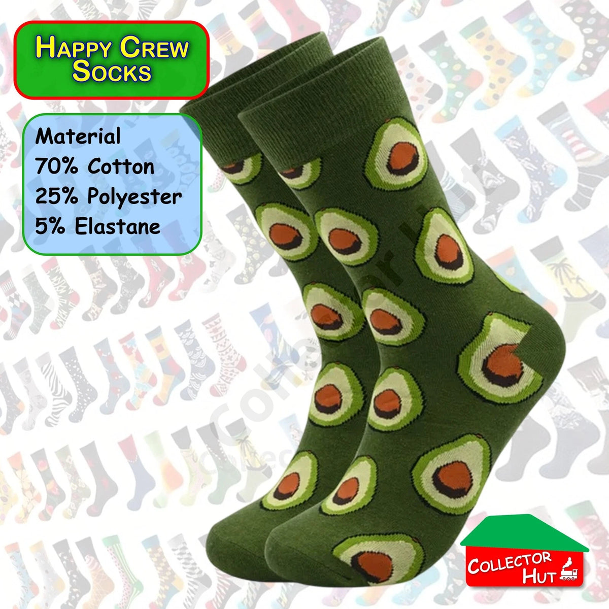 Happy Crew Socks Novelty Breathable Anti-Odour Men's Unisex UK 6-8.5 EU 39-42