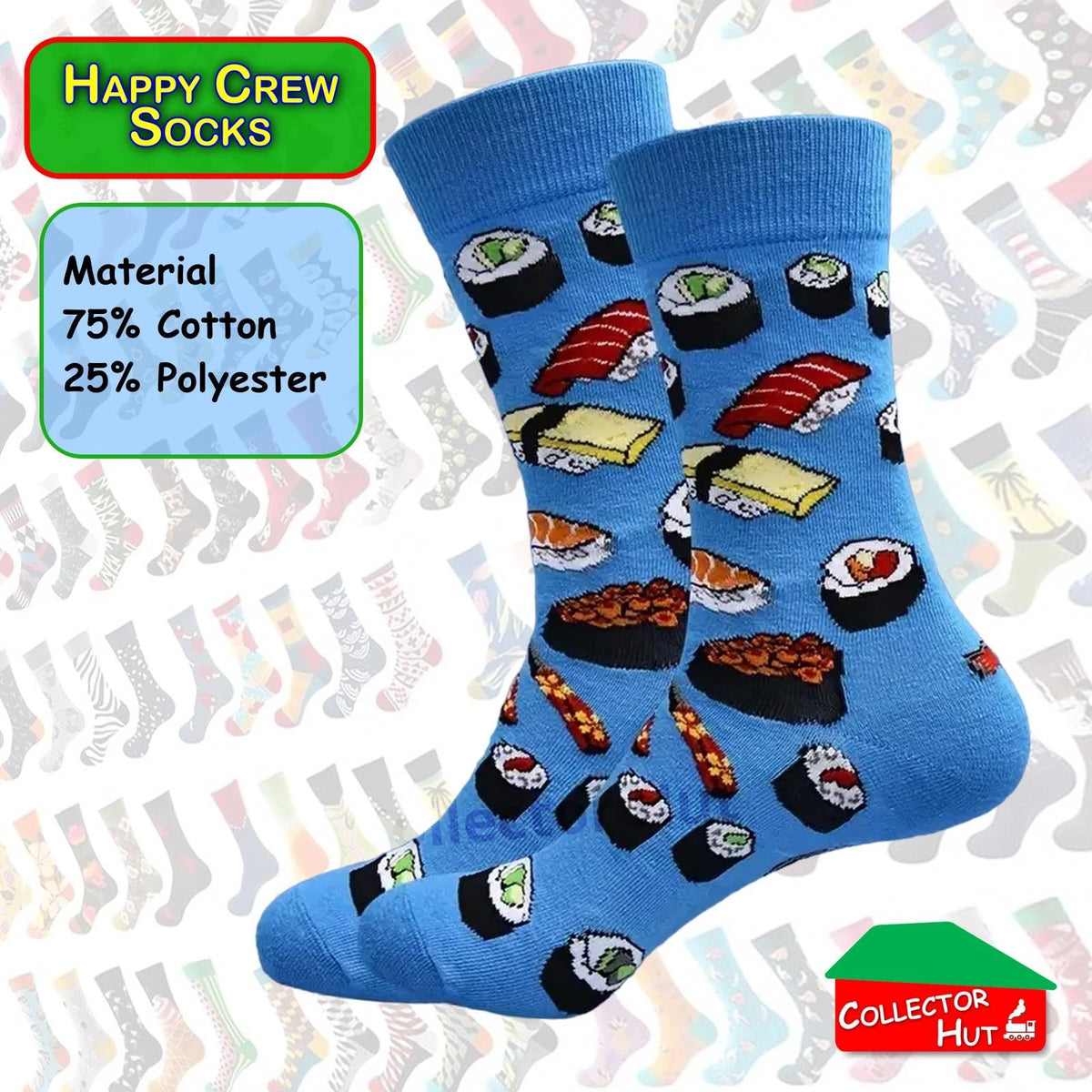 Happy Crew Socks Novelty Breathable Anti-Odour Men's Unisex UK 6-8.5 EU 39-42