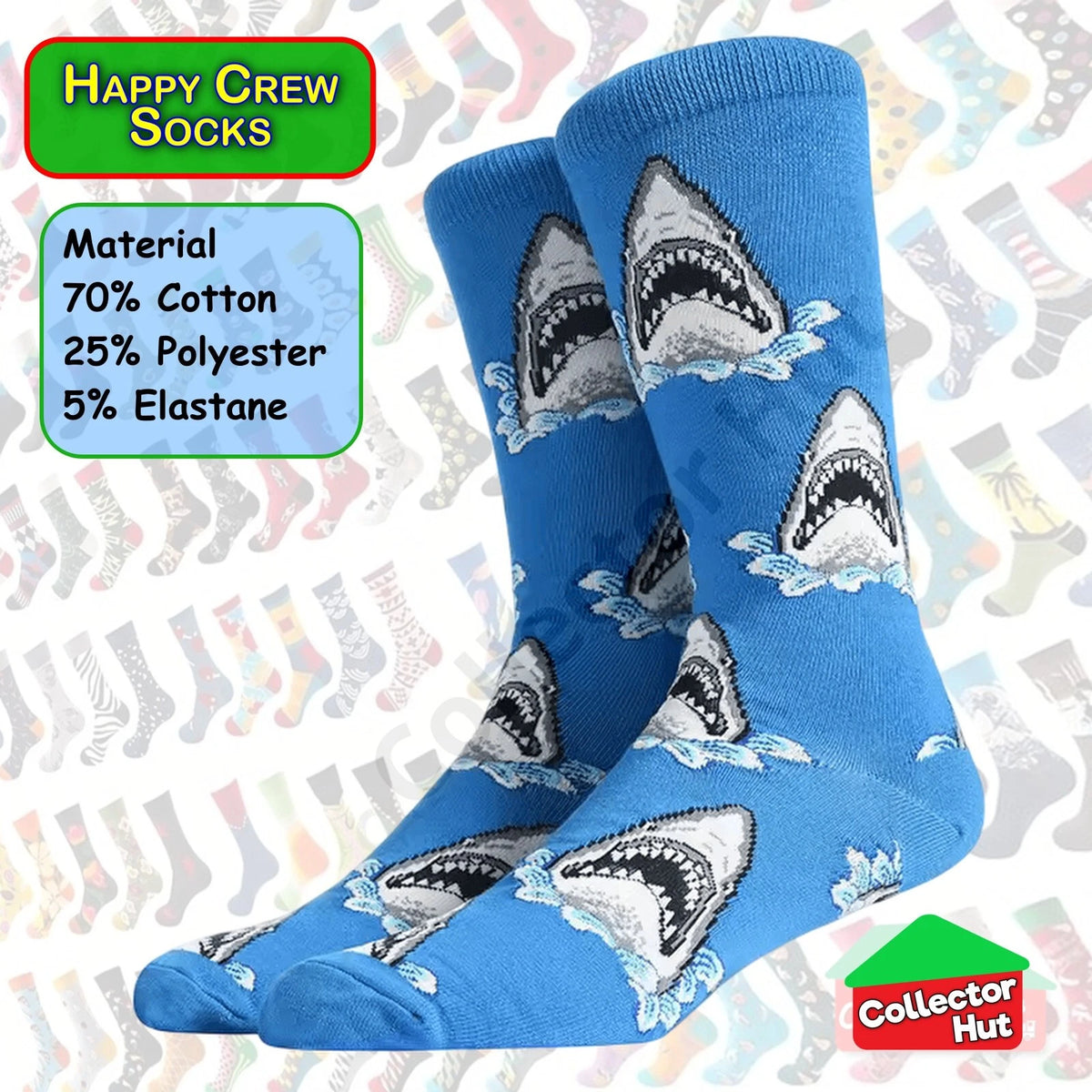 Happy Crew Socks Novelty Breathable Anti-Odour Men's Unisex UK 6-8.5 EU 39-42