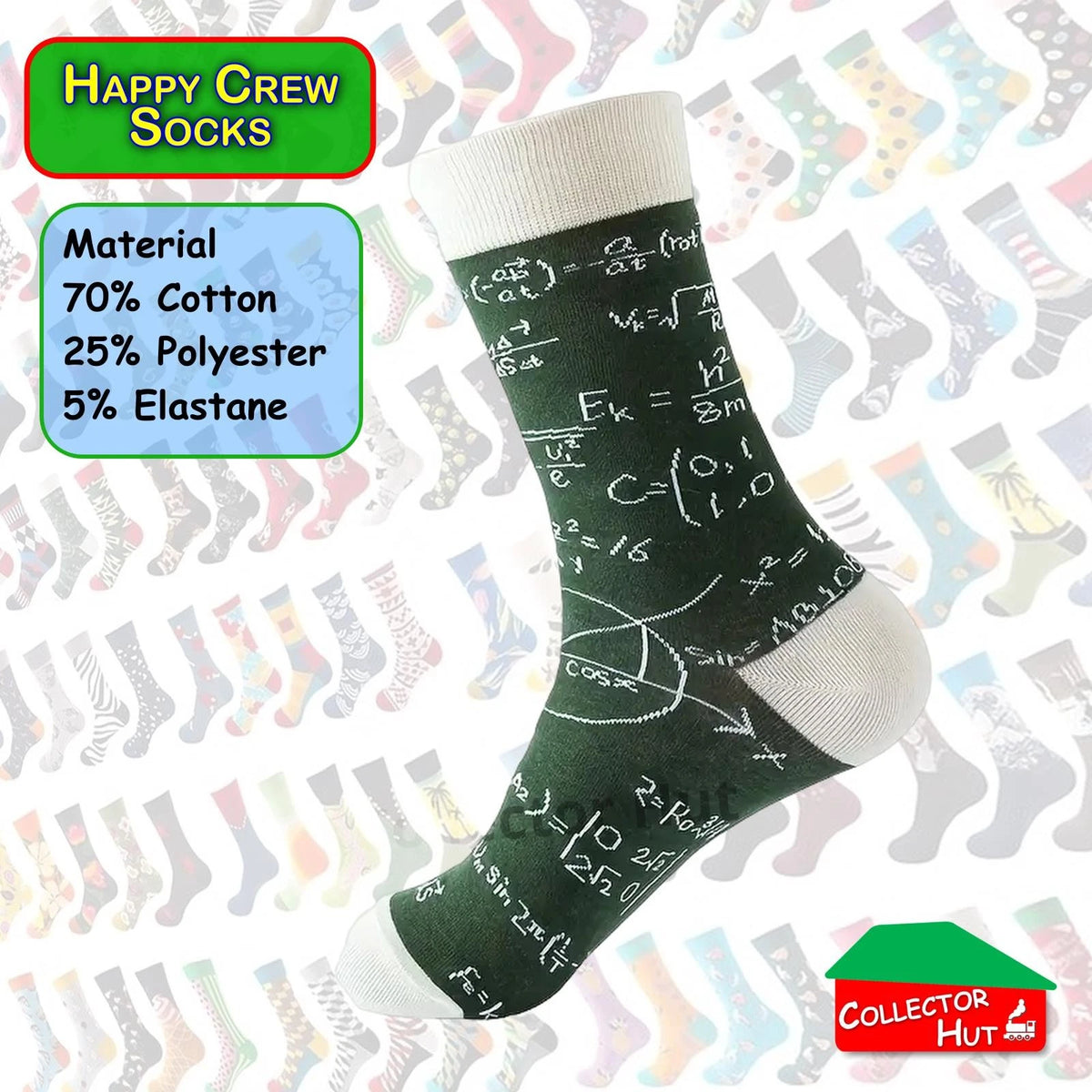 Happy Crew Socks Novelty Breathable Anti-Odour Men's Unisex UK 6-8.5 EU 39-42