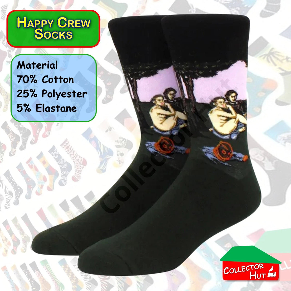 Happy Crew Socks Novelty Breathable Anti-Odour Men's Unisex UK 6-8.5 EU 39-42